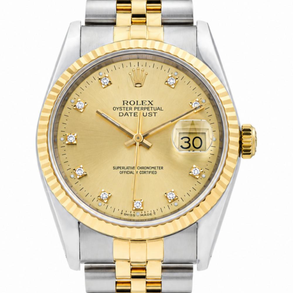 Rolex Datejust 36MM 16233 Two Tone Champagne Diamond Dial Watch
